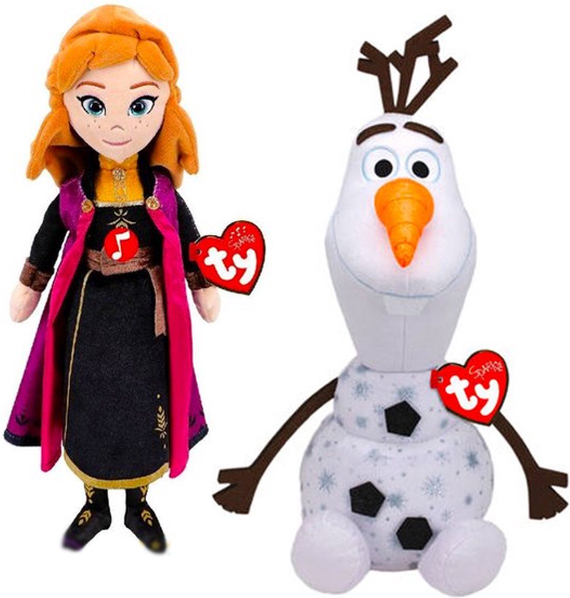 Olaf met Geluid XL 55 cm + Prinses Anna 24 cm Disney Frozen 2 Pluche Knuffel Set | Frozen Elsa Plush Toy | Speelgoed Knuffelpop voor kinderen jongens meisjes